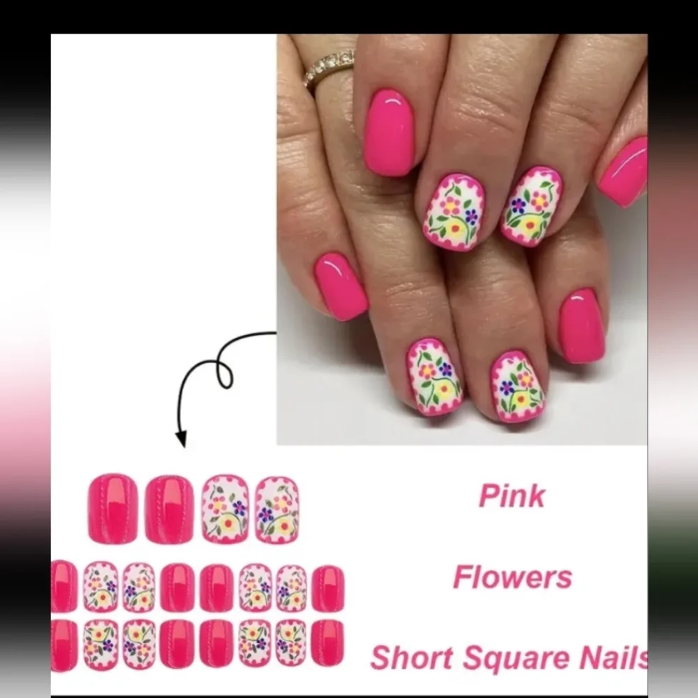 🔥3/$21 Pink Floral Press On Nails